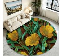 Générique Tapis Enfant Rond Chambre d'enfant Filles Garçons, Peinture À L’Huile Vintage Tapis Rond Lavable & Antidérapant pour Salon Chambre Cuisine Salle à Manger Chambre (60 cm, Plantes Fleurs)