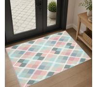 Générique Tapis Entree Interieur à Carreaux Bleu Rose 40x60cm Antidérapant | Tapis de Porte Chambre de Fille Pastel Lavable en Machine, Petit Tapis Doux pour Couloir Cuisine Descente de Lit, Lt519
