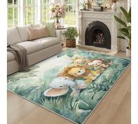 Générique Tapis Entree Interieur Animaux de la Jungle, Petit Tapis Motif Lion Éléphant Singe Girafe Mignon Chambre 60 x 90 cm, Antidérapant Lavable Doux à Poils Ras, Decoration Maison W-Z3