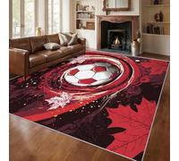 Générique Tapis Football Rouge, Grand Tapis Salon 120x120 Football Feuille d'Érable Carpette Chambre, Flanelle Poil Ras Moelleux - Antidérapa Lavable en Machine H3