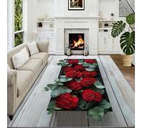 Générique Tapis Intérieur Rustique Campagne Lavable en Machine, Tapis Salon Fleurs Œillets Feuilles Eucalyptus Effet Bois Antidérapant Grand pour Salle à Manger, Chambre à Coucher, 100 x 160 cm