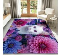 Générique Tapis Intérieur Rustique Lavable en Machine, Tapis Salon Animaux Chat Floral Antidérapant Grand pour Salle à Manger, Chambre à Coucher, 160 x 230 cm
