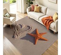 Générique Tapis Lavable en Machine, 90 x 120 cm Plage Étoiles De Mer Imprimé Tapis Salon Chambre, Tapise Chambre Intérieur, Doux Antidérapant, Poil Court, Adapté à l'aspirateur, Brun Clair