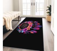 Générique Tapis Long Bohème Attrape-Rêves Plume Fleurs 60 x 120 cm Antidérapant pour Entrée, Couloir, Cuisine - Doux Lavable Tapis de Passage pour Chambre Adulte Enfant, Descente de Lit, Noir