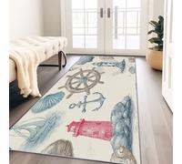 Générique Tapis Long Vintage Nautique Phares Roues Ancres 80 x 150 cm Antidérapant pour Entrée, Couloir, Cuisine - Doux Lavable Tapis de Passage pour Chambre Adulte Enfant, Descente de Lit, Beige