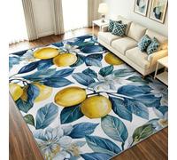 Générique Tapis Méditerranéen pour Salon Salle à Manger Chambre à Coucher, Tapis Poil Ras Citron Branches Feuilles Doux antidérapant, Decoration Maison Grand Interieur Moquette (Blanc, 140 x 200 cm)