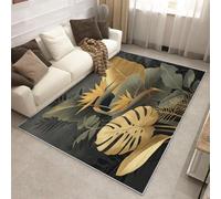Générique Tapis Monstera Doré Chambre 160 x 230 cm, Lavable Grand Tapis Salon Oiseau de Paradis, Poils Antidérapant Poils Ras Doux Moquette pour Bureau Cuisine Descente de Lit P-&131