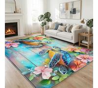 Générique Tapis Océan Lavable en Machine pour Ado Enfants Adulte - Tapis Effet Bois Océan Animaux Tortue Antidérapant Doux pour Salon, Salle à Manger, Chambre à Coucher - 140 x 200 cm
