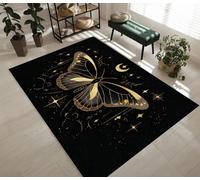 Générique Tapis Papillon Lune 60x110cm Noir Or Tapis Couloir Décoration Antidérapant, Lavable Poils Ras Tapis Doux Chambre pour Salon Canapé Carpet, Living Room Bedroom,Cuisine 1H2039