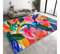 Générique Tapis Poil Ras Doux Fleurs 100x150 cm Motif 3D Anti-Tache Lavable Décoration Exotique Coloré Adapté Salon Chambre parentale Salle à Manger 30K-26