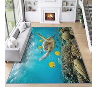 Générique Tapis Poil Ras Nature Créatures Frais Lavable en Machine | Océan Tortue Corail Antidérapant Tapis 120 x 170 cm pour Salon Chambre Cuisine Entrée Salle à Manger