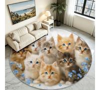 Générique Tapis Rond 100 cm Tapis Antidérapant Animal Blanc | Lavable en Machine Chat Fleur Poil Court Doux Tapis Salon Entrée Descendre Salle de séjour, Bureau, Carpet