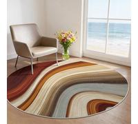 Générique Tapis Rond 120 cm Lavable Machine, Moquette Antidérapante Poil Bas Style À Rayure Abstrait, Motif Rubans Courbés Fluides Modernes Doux pour Couloir Vestibule, Rouge Gris