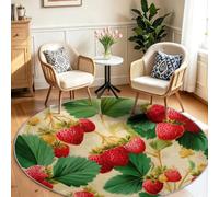 Générique Tapis Rond 160 cm Jaune Antidérapant Vintage | Lavable en Machine Fruit Fraise Poil Court Doux Tapis Salon Entrée Descendre Salle de séjour, Bureau, Carpet