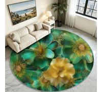 Générique Tapis Rond 180 cm Art Déco Salon, Antidérapant Lavable en Machine | Poil Ras, Moelleux Fin et Résistant, Tapis Floral, Descente de Lit, Chambre, Cuisine, Devant évier, Couloir, Vert