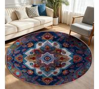 Générique Tapis Rond 180 cm Oriental Salon, Antidérapant Lavable en Machine | Poil Ras, Moelleux Fin et Résistant, Tapis Losanges Patchwork, Descente de Lit, Chambre, Cuisine, Devant évier, Couloir, Bleu