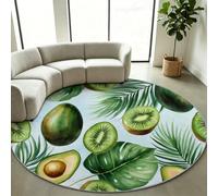 Générique Tapis Rond 80 cm, Lavable & Antidérapant Doux à Poils Courts Dessiné Main Avocat Feuilles Tropicales Tapis pour Salon Chambre Salle à Manger Chambre d'enfant Bureau Balcon Entrées, Bleu