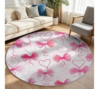 Générique Tapis Rond 90 cm Tapis Antidérapant Moderne Blanc | Lavable en Machine Nœud Forme de Cœur Poil Court Doux Tapis Salon Entrée Descendre Salle de séjour, Bureau, Carpet