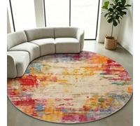 Générique Tapis Rond à Poil Court 100 cm Vintage Paillasson d'Intérieur | Graffiti Taches Tapis de Sol Antidérapant pour Salon, Salle à Manger, Chambre à Coucher - Multicolore