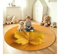 Générique Tapis Rond à Poil Court 140 cm 3D Moderne Paillasson d'Intérieur | Feuille Feuille D'Érable Tapis de Sol Antidérapant pour Salon, Salle à Manger, Chambre à Coucher - Jaune