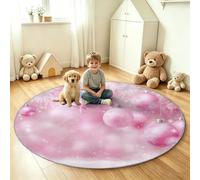 Générique Tapis Rond à Poil Court 140 cm Noël Paillasson d'Intérieur | Boule De Noël Flocon De Neige Tapis de Sol Antidérapant pour Salon, Salle à Manger, Chambre à Coucher - Rose