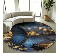 Générique Tapis Rond à Poil Court 180 cm Féerique Paillasson d'Intérieur | Animal Papillon Reflets Lumineux Tapis de Sol Antidérapant pour Salon, Salle à Manger, Chambre à Coucher - Noir
