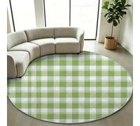 Générique Tapis Rond à Poil Court 180 cm Moderne Paillasson d'Intérieur | Géométrique Grille Carrés Tapis de Sol Antidérapant pour Salon, Salle à Manger, Chambre à Coucher - Vert