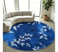 Générique Tapis Rond à Poil Court 180 cm Moderne Paillasson d'Intérieur | Teinture Plantes Feuillage Tapis de Sol Antidérapant pour Salon, Salle à Manger, Chambre à Coucher - Bleu
