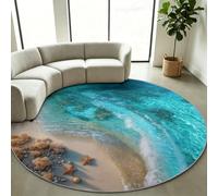 Générique Tapis Rond à Poil Court 80 cm Côtier Plage Paillasson d'Intérieur | Océan Corail Tapis de Sol Antidérapant pour Salon, Salle à Manger, Chambre à Coucher - Bleu