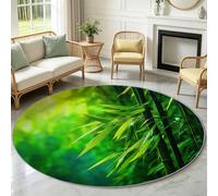 Générique Tapis Rond à Poil Court 90 cm Nature Forêt Paillasson d'Intérieur | Feuilles Bambou Forêt Bambou Tapis de Sol Antidérapant pour Salon, Salle à Manger, Chambre à Coucher - Vert