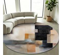 Générique Tapis Rond à Poils Courts 140 cm Salon Moquette Moderne Abstrait | Lavable Antidérapant pour Salle à Manger, Chambre d'enfant, Chambre à Coucher - Géométrique Carreaux Carrés, Beige