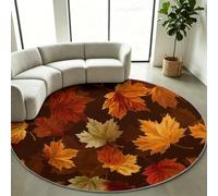 Générique Tapis Rond à Poils Courts 140 cm Salon Moquette Moderne Nature | Lavable Antidérapant pour Salle à Manger, Chambre d'enfant, Chambre à Coucher - Plantes Feuille Érable, Marron