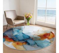 Générique Tapis Rond Abstrait 100 cm, Tapis Lavable en Machine pour Salon, Antidérapant, Imprimé Dégradé Encre Aquarelle Minimaliste pour Chambre D’Amis, Bleu Rouge