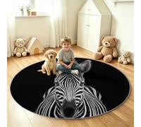 Générique Tapis Rond Animaux 200 cm, Jungle Zèbre Antidérapant et Lavable en Machine - Poils Courts Imprimé Tapis pour Salon Chambre Bureau ou Salle à Manger - Épaisseur 0.6 cm Noir