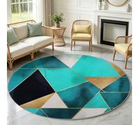 Générique Tapis Rond Antidérapant 180cm Bord Doré Triangle | Moderne Chic, Lavable, Résistant aux Taches, Moquette Douce pour Chambre à coucher, chambre d'enfant et salle de bain