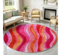 Générique Tapis Rond Antidérapant 60cm Vague Lignes | Aquarelle Dynamique, Lavable, Résistant aux Taches, Moquette Douce pour Chambre à coucher, chambre d'enfant et salle de bain