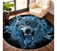 Générique Tapis Rond avec Motif Loup de 60 cm, Motif Animal Magique, Petit Tapis Rond antidérapant pour Chambre d'enfant, Salle de Jeux, Table Basse, décoration d'intérieur