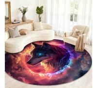 Générique Tapis Rond avec Motif Loup Magique de 60 cm, Petit Tapis Rond antidérapant pour Chambre d'enfant, Salle de Jeux, Table Basse, décoration d'intérieur