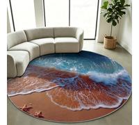 Générique Tapis Rond Côtier 100 cm Enfant Paillasson Lavable Antidérapant | Océan Plage Paysage Marron Tapis d'entrée Intérieur, Doux Poils Courts, Pour Chambre, Salle de Jeux