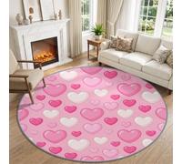 Générique Tapis Rond Dessin Animé Fantaisiste Pop Art Antidérapant Lavable | Effet 3D Rose Blanc Forme De Cœur Tapis 150 cm à Poils Courts Garçons Filles pour Salon Chambre Salle à Manger Nursery