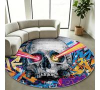 Générique Tapis Rond d'Intérieur Abstrait 90 cm, Durable et Facile à Nettoyer, Idéal pour Salon, Cuisine ou Salle à Manger - Multicolore Graffiti Squelette Crâne
