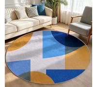 Générique Tapis Rond Géométrie Superposée Demi Cercle pour Salon 200 cm, Blanc Lavable Art Moderne Antidérapant Et Doux À Poils Courts - Tapis pour Chambre, Bureau, Salle À Manger Et Entrée