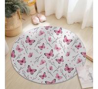 Générique Tapis Rond Insecte Floral 100 cm, Tapis Lavable en Machine pour Salon, Antidérapant, Imprimé Papillon Rose Aquarelle Moderne & Fleurs pour Chambre Fille Enfant, Rose