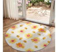Générique Tapis Rond Jaune 80 cm, Tapis Salon Élégance Aquarelle Lavable | Tapis Doux Poil Ras avec Plantes Fleurs Lignes, Dessous Antidérapant idéal pour chambre et décoration intérieure