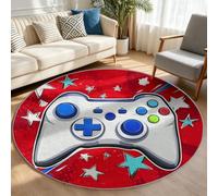 Générique Tapis Rond Jeu Vidéo Salon Tapis Poil Bas DouxRouge 100 cm | Manette de Jeu Étoiles, Antidérapant, Lavable en Machine, Ne Peluche Pas, Tapis en Laine Artificielle Résistant