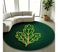 Générique Tapis Rond Lavable à Poils Courts Antidérapant 90 cm Moderne | Plante Feuilles Chêne pour Salon Cuisine, Chambre d'enfant, Bureau - Facile à Laver, Vert