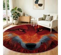 Générique Tapis Rond Lavable en Machine, Flammes Loup Absorbant Anti Slip pour Salon Antidérapant Imprimé Tapis pour Salle à Manger Chambre d’Enfant Nurserie Dortoir, 200 cm