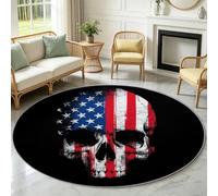 Générique Tapis Rond Lavable en Machine pour Enfants 100 cm, Poils Doux et Facile à Entretenir Crânes Vintage Interieur Chambre à Coucher Salon Bureau Tapis Antidérapant Couleurs Résistantes Drapeau