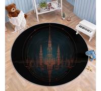 Générique Tapis Rond Lavable Futuriste, Tapis à Poils Courts Doux Antidérapants Technologie, Tour, Architecture, Cyberpunk pour Chambre Cuisine Balcon, Salon et Salle à Manger, 180 cm