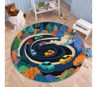 Générique Tapis Rond Lavable Pop Art Street Art, Tapis à Poils Courts Doux Antidérapants Voiture, Route, Nature, Paysage pour Chambre Cuisine Balcon, Salon et Salle à Manger, 100 cm